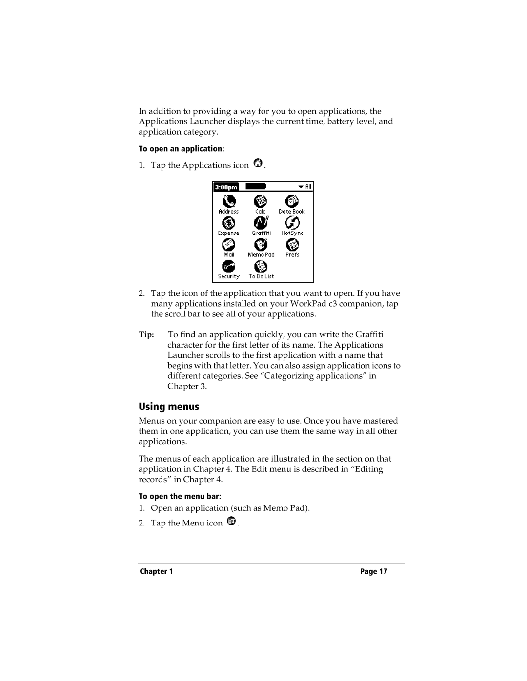 IBM WORKPADC3 manual Using menus 