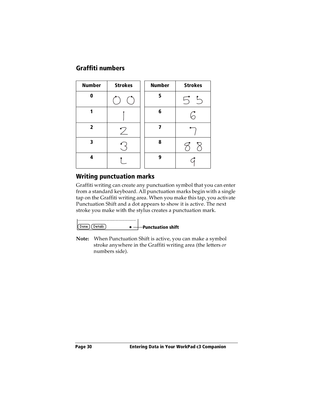 IBM WORKPADC3 manual Graffiti numbers, Writing punctuation marks, Number 