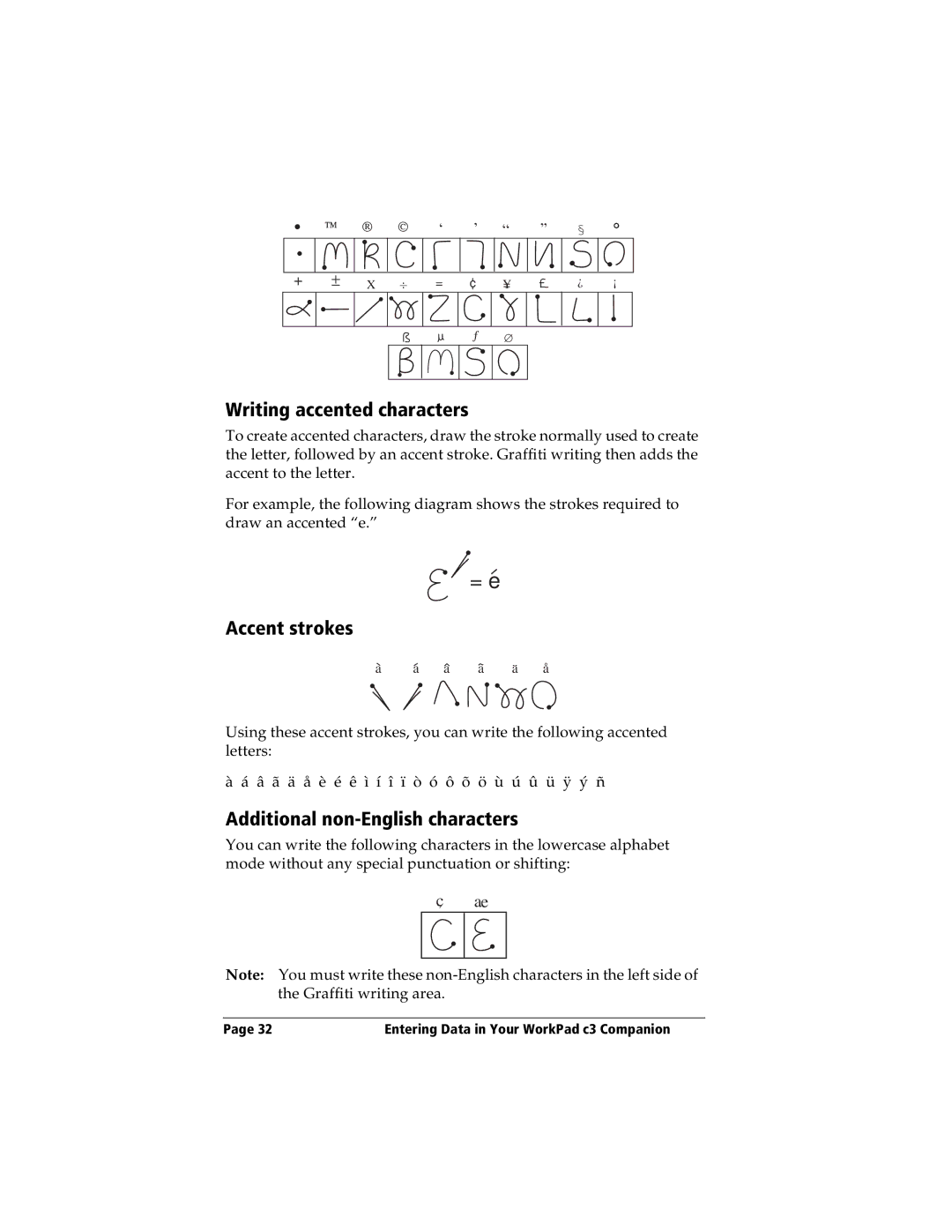 IBM WORKPADC3 manual Writing accented characters, Accent strokes, Additional non-English characters 