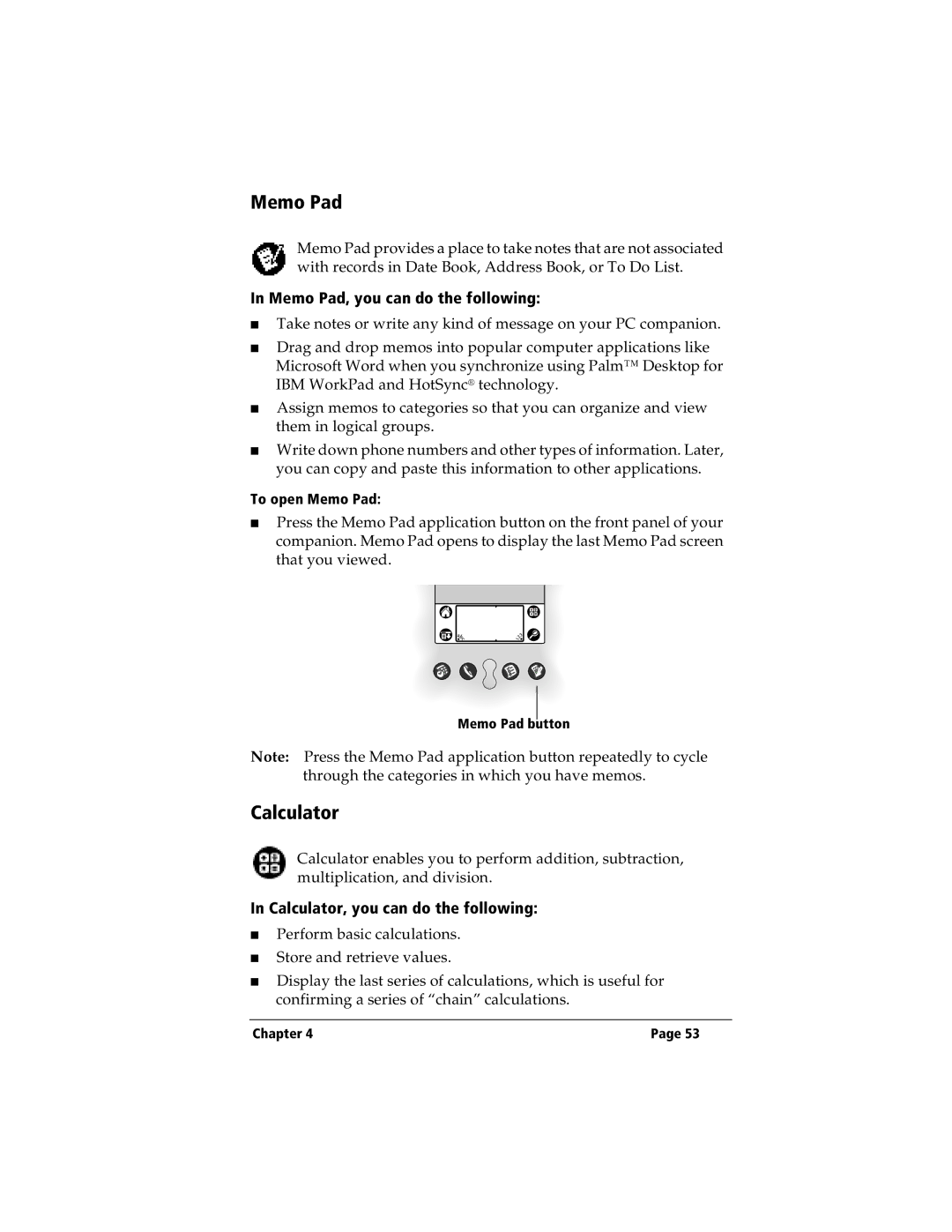 IBM WORKPADC3 manual Memo Pad, you can do the following, Calculator, you can do the following 