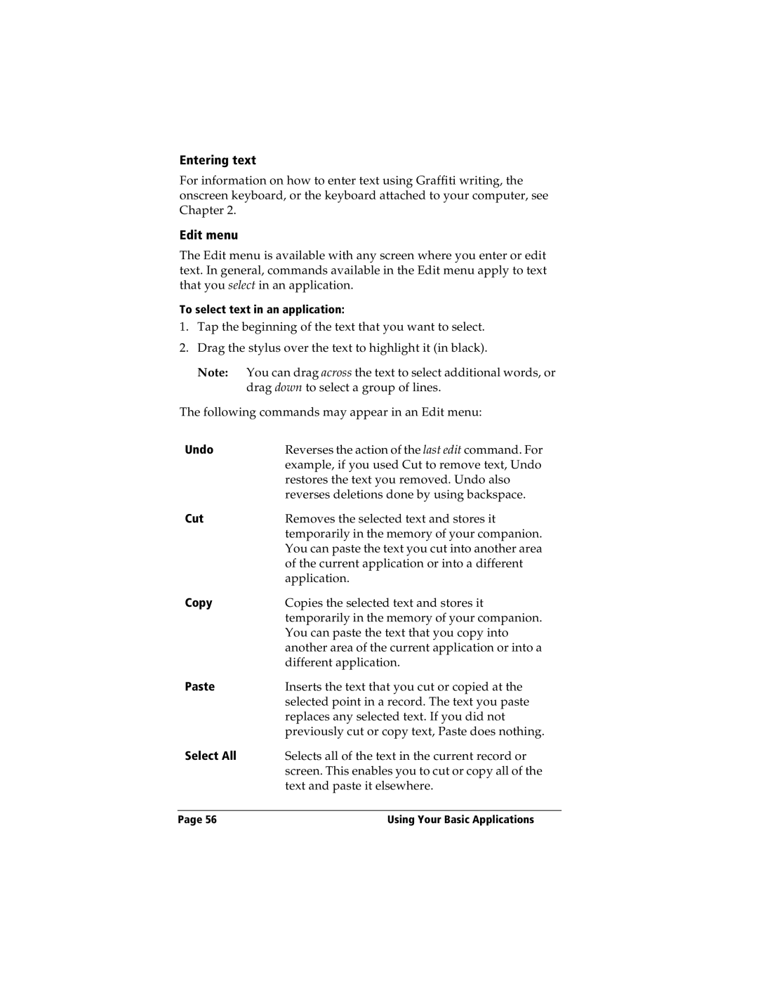 IBM WORKPADC3 manual Entering text, Edit menu 