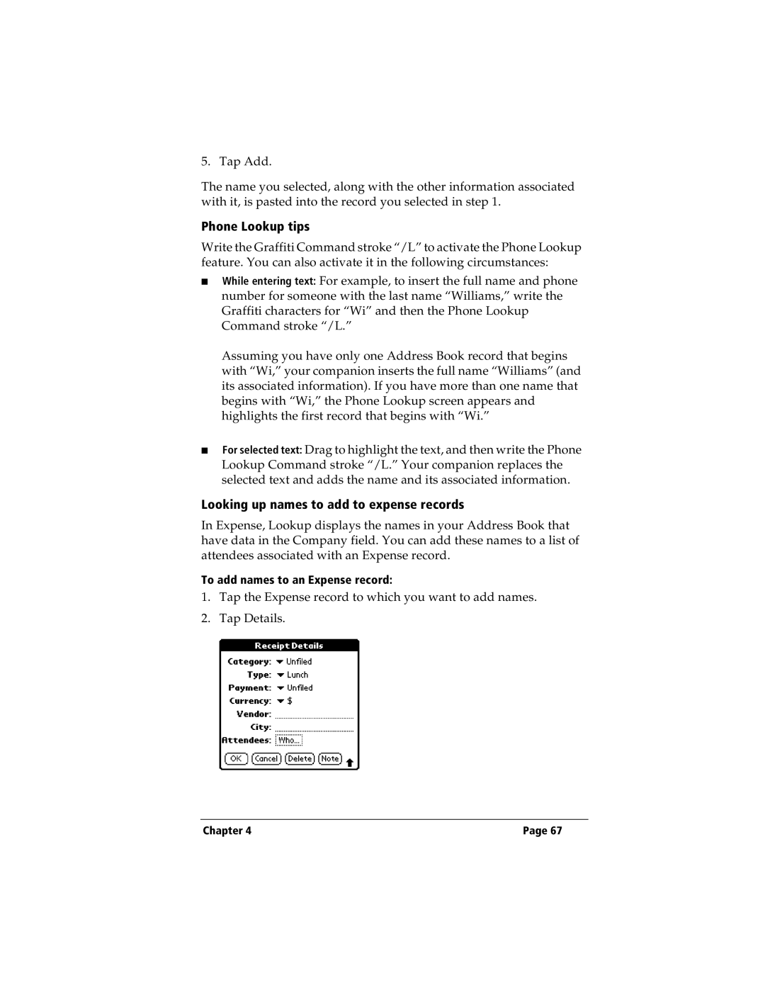 IBM WORKPADC3 manual Phone Lookup tips, Looking up names to add to expense records 