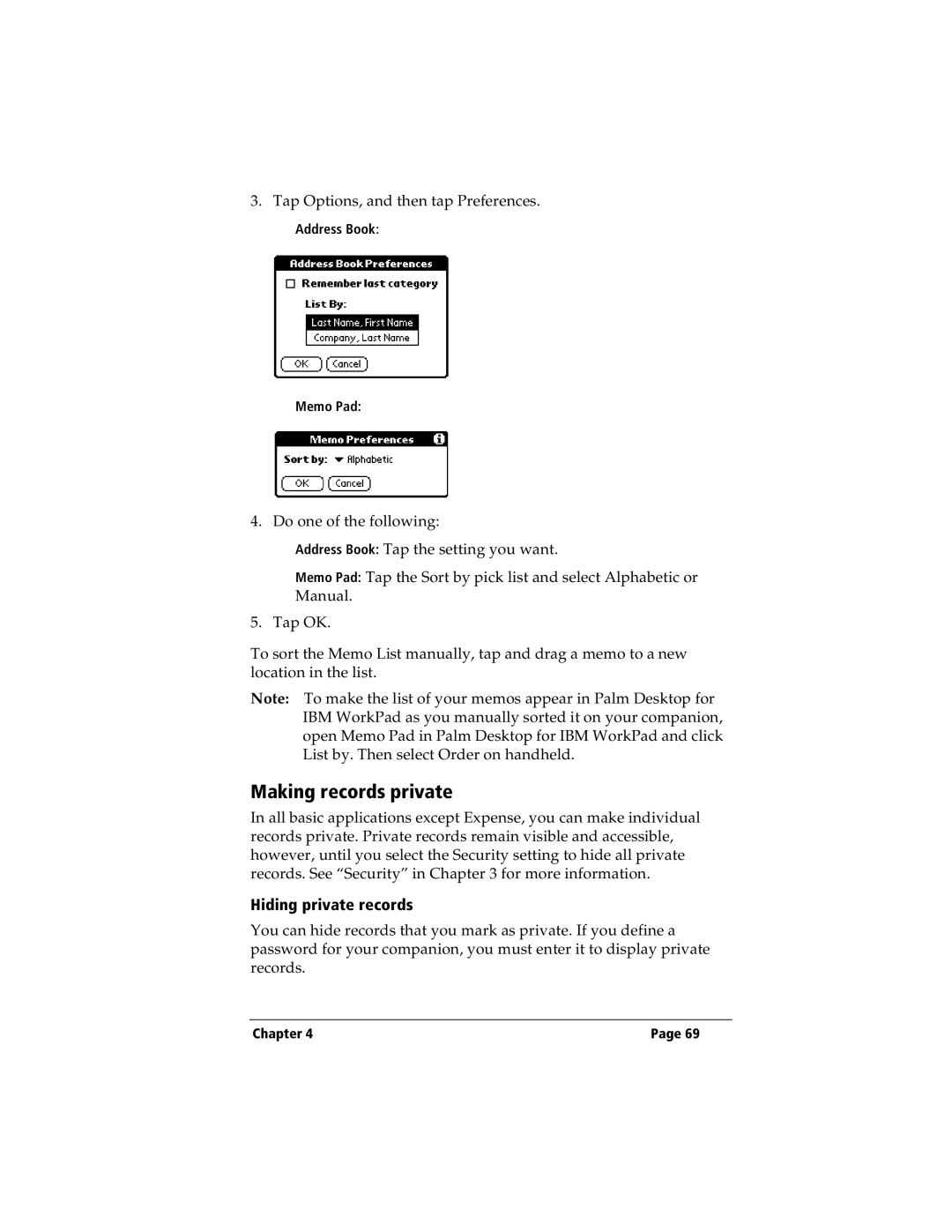 IBM WORKPADC3 manual Making records private, Hiding private records 