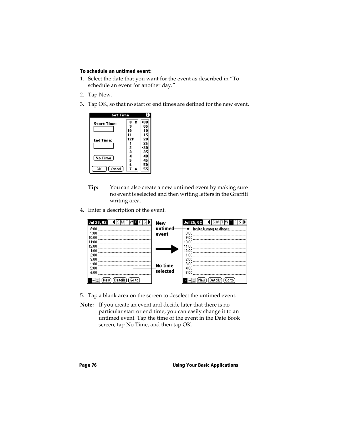 IBM WORKPADC3 manual Tap a blank area on the screen to deselect the untimed event 