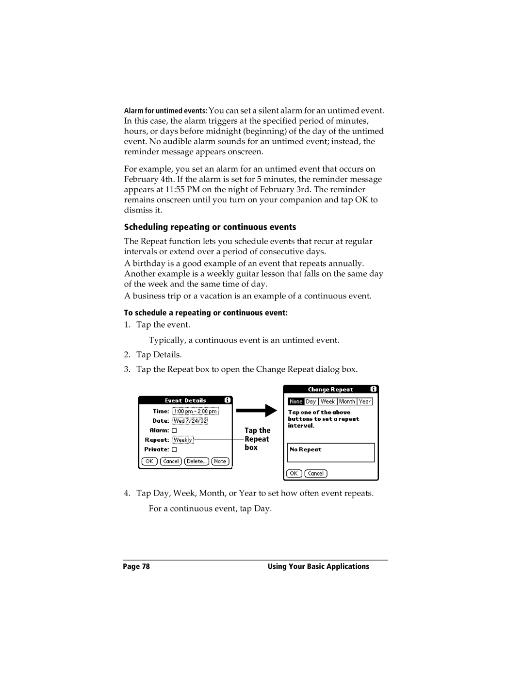 IBM WORKPADC3 manual Scheduling repeating or continuous events 