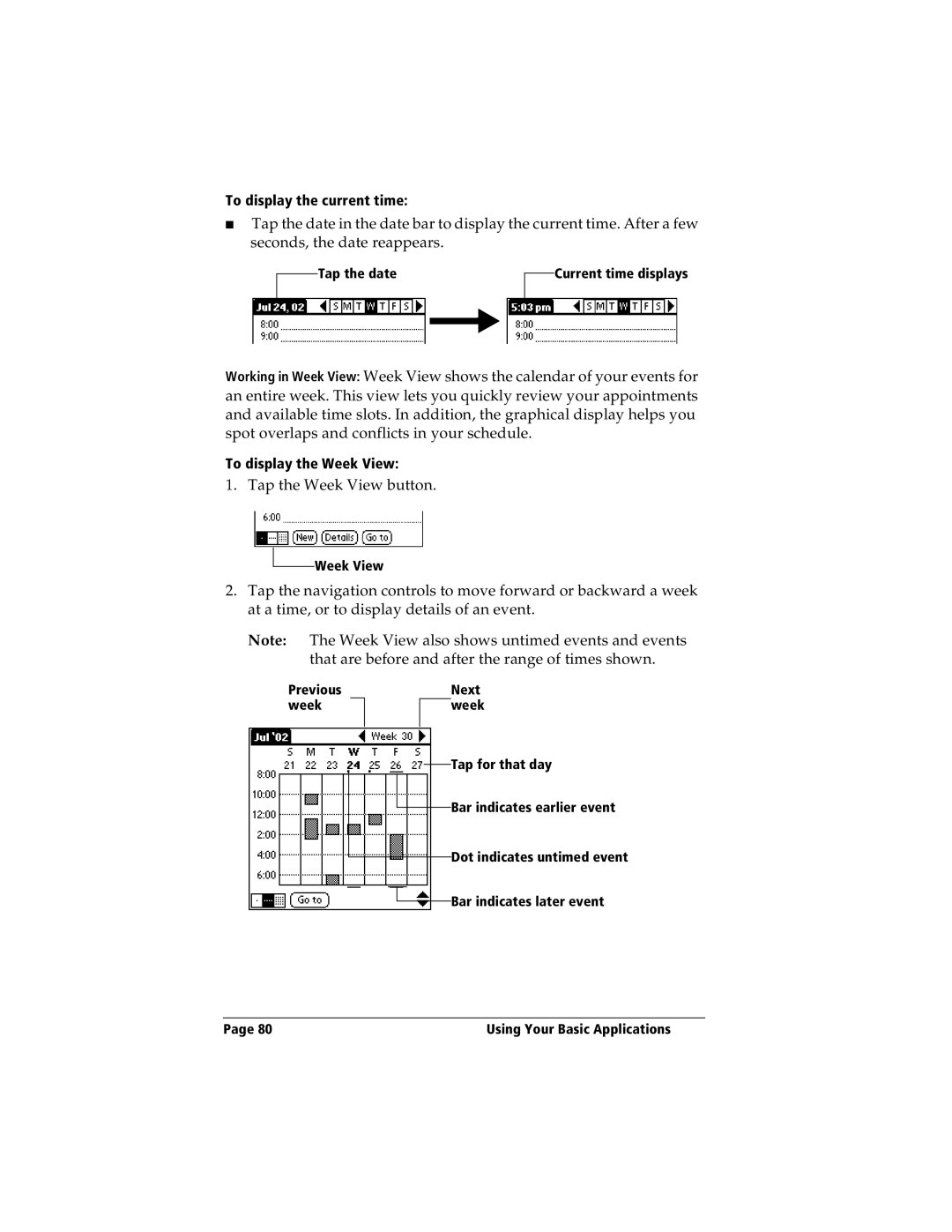 IBM WORKPADC3 manual Tap the Week View button 