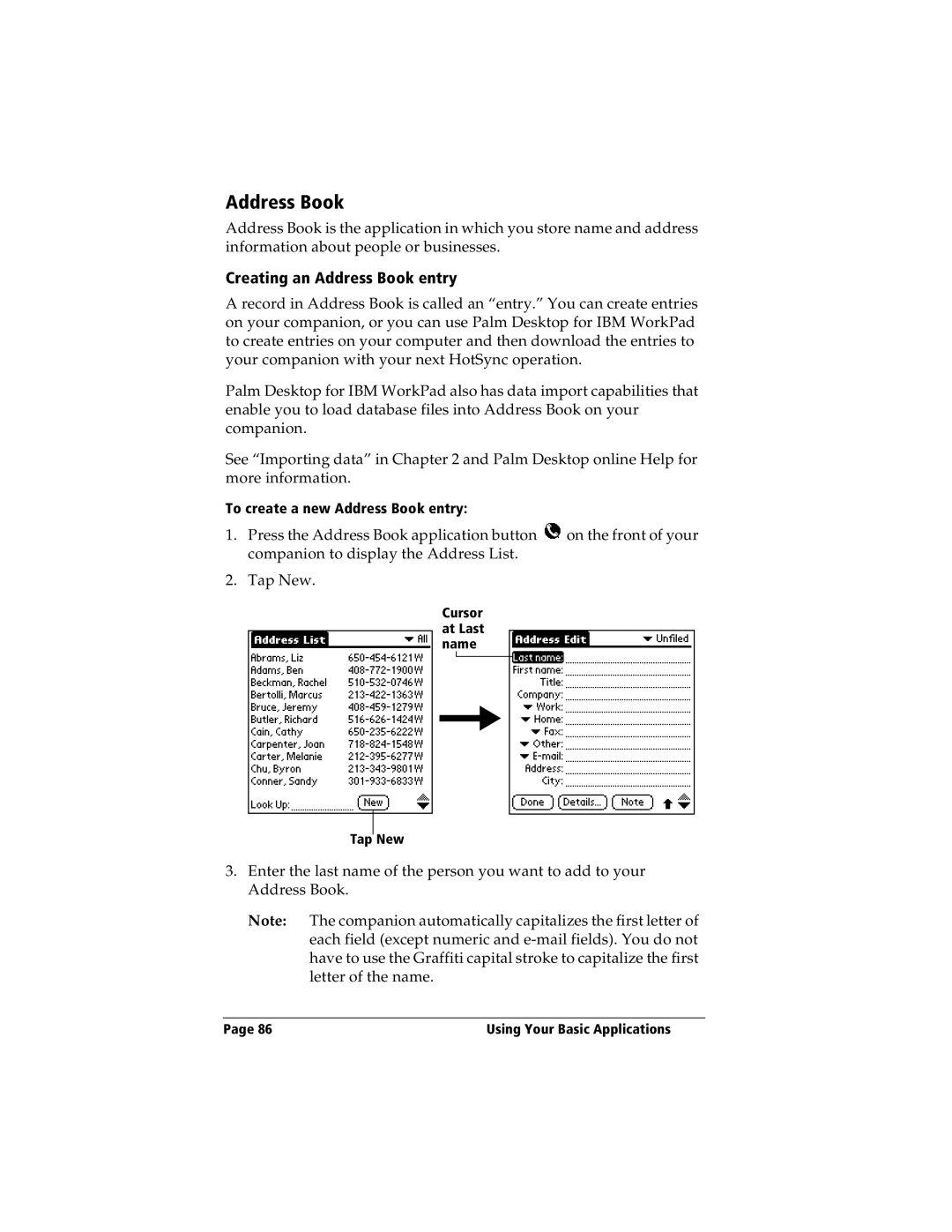 IBM WORKPADC3 manual Creating an Address Book entry 