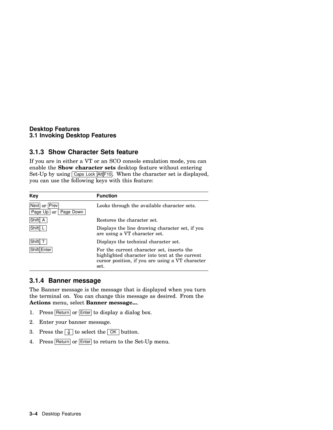 IBM WS525 manual Show Character Sets feature, Banner message 