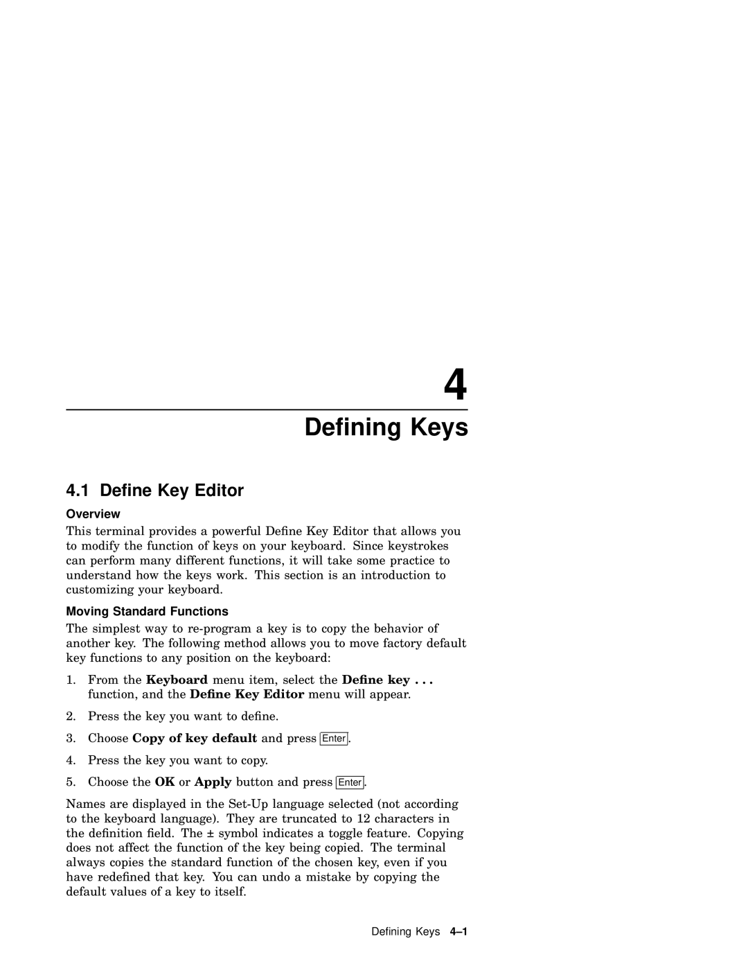 IBM WS525 manual Deﬁning Keys, Deﬁne Key Editor, Moving Standard Functions 