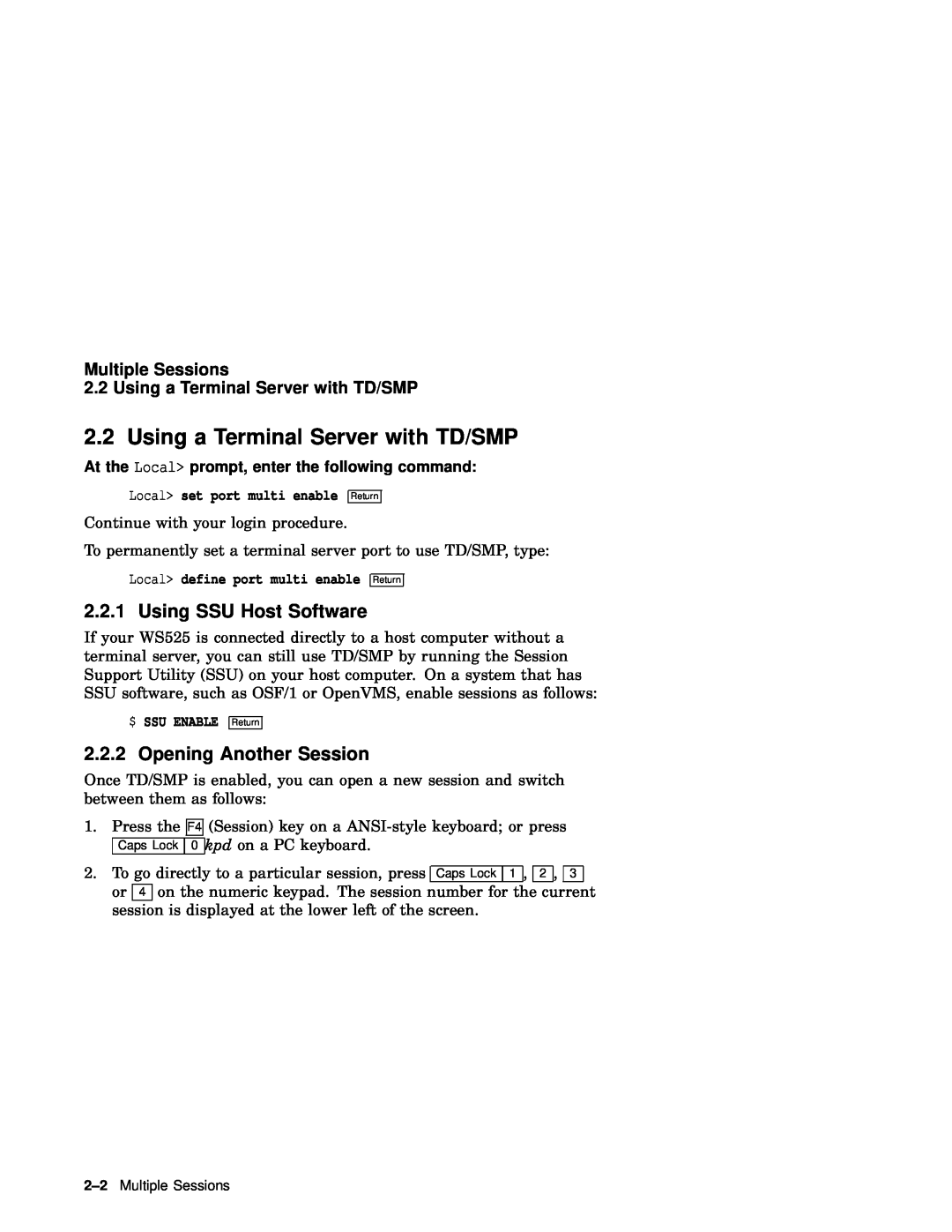 IBM WS525 manual Using a Terminal Server with TD/SMP, Using SSU Host Software, Opening Another Session 