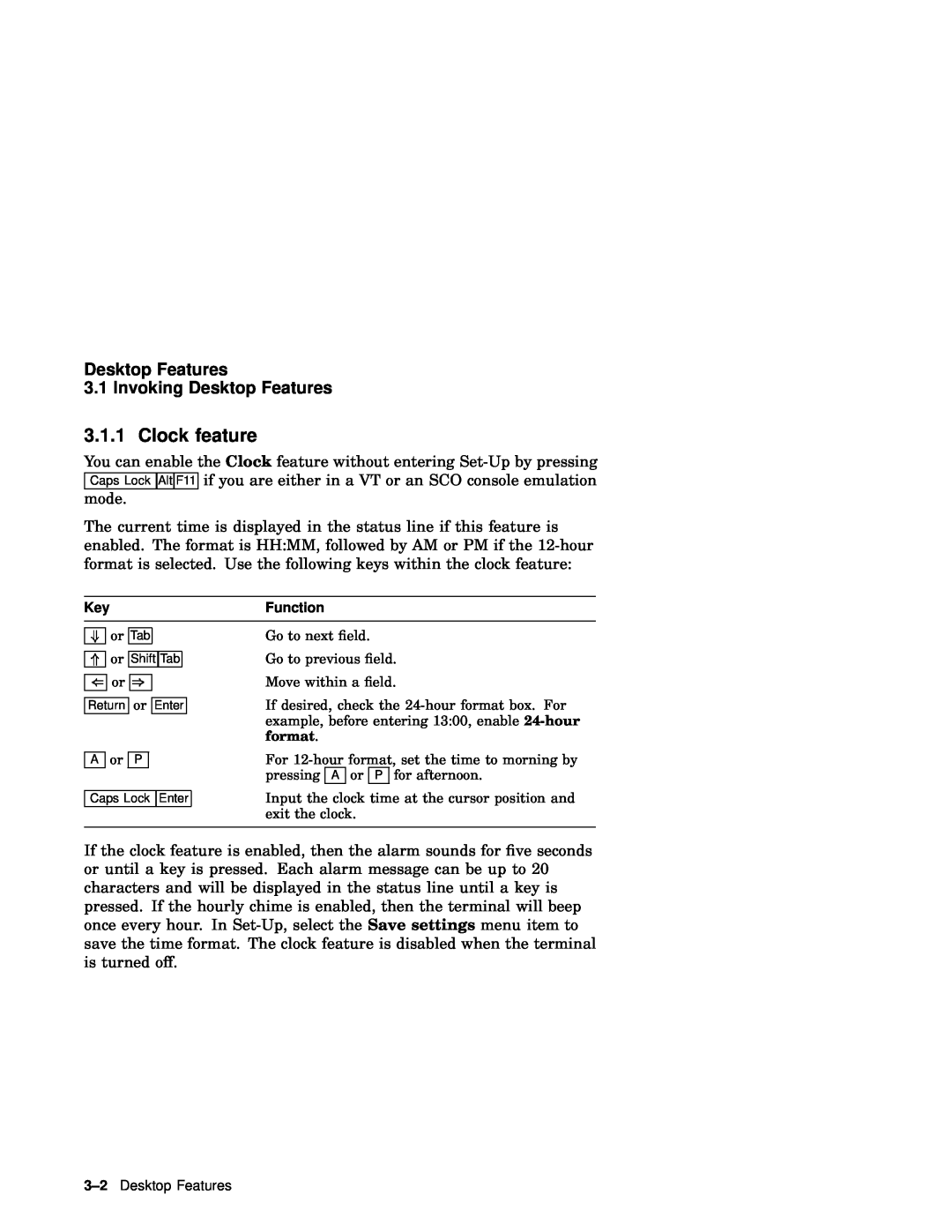 IBM WS525 manual Clock feature, Desktop Features 3.1 Invoking Desktop Features 