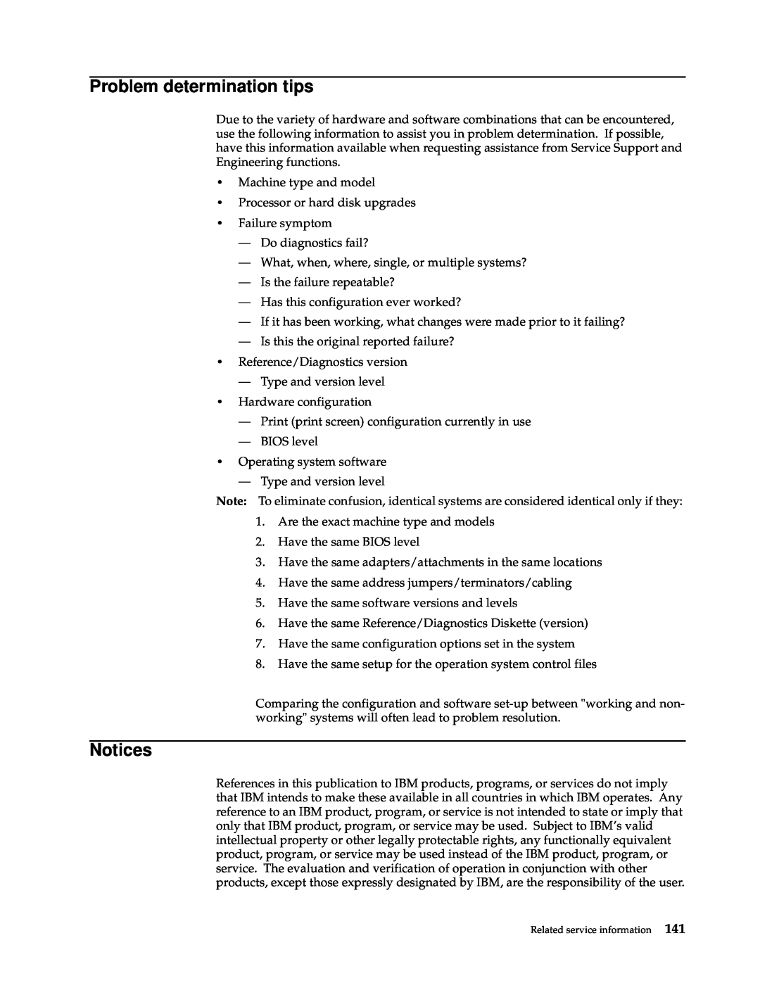 IBM x Series 200 manual Problem determination tips, Notices 
