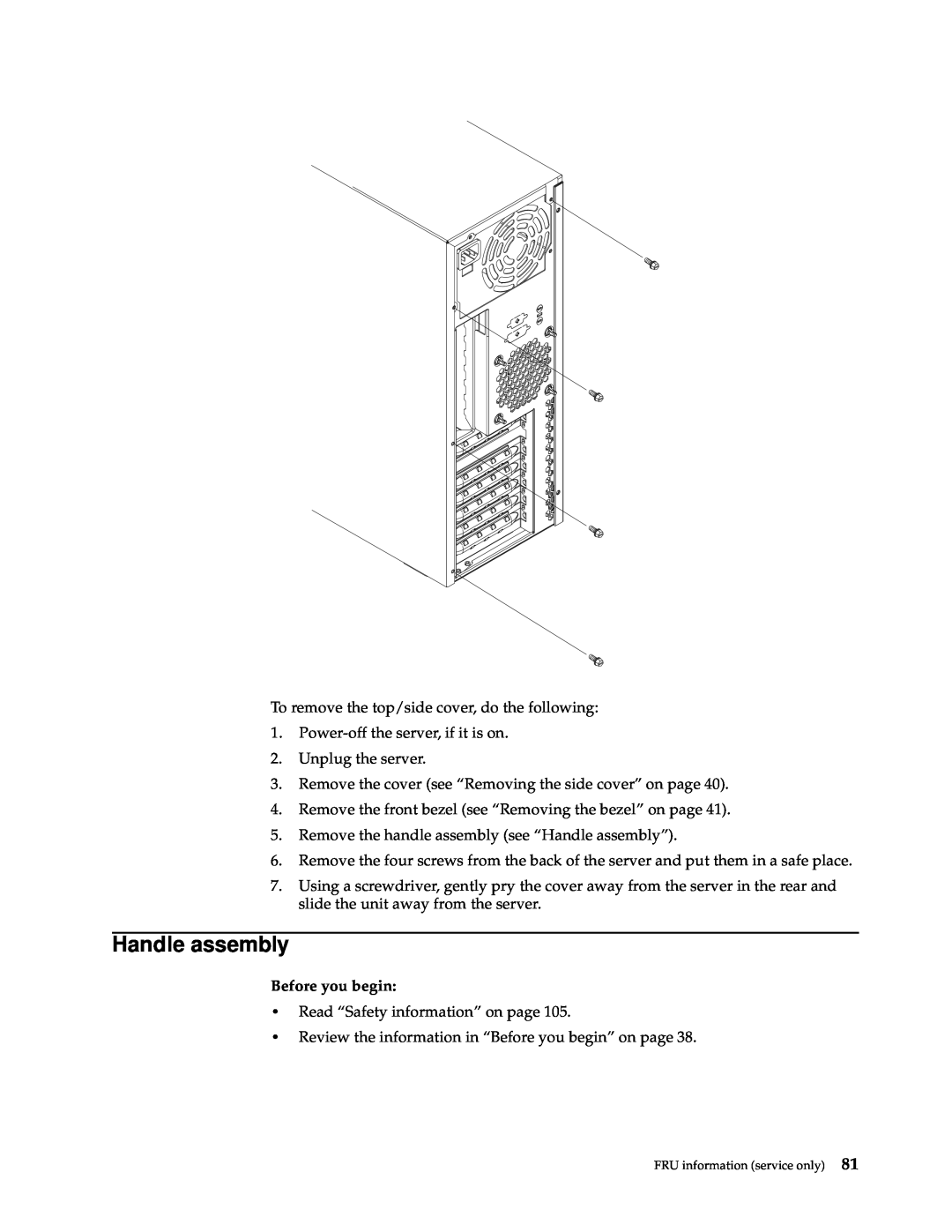 IBM x Series 200 manual Handle assembly, Before you begin 