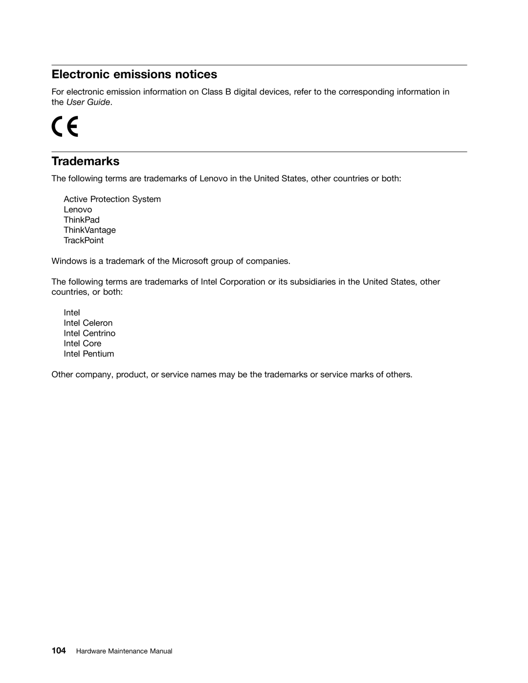 IBM X121E manual Electronic emissions notices, Trademarks 