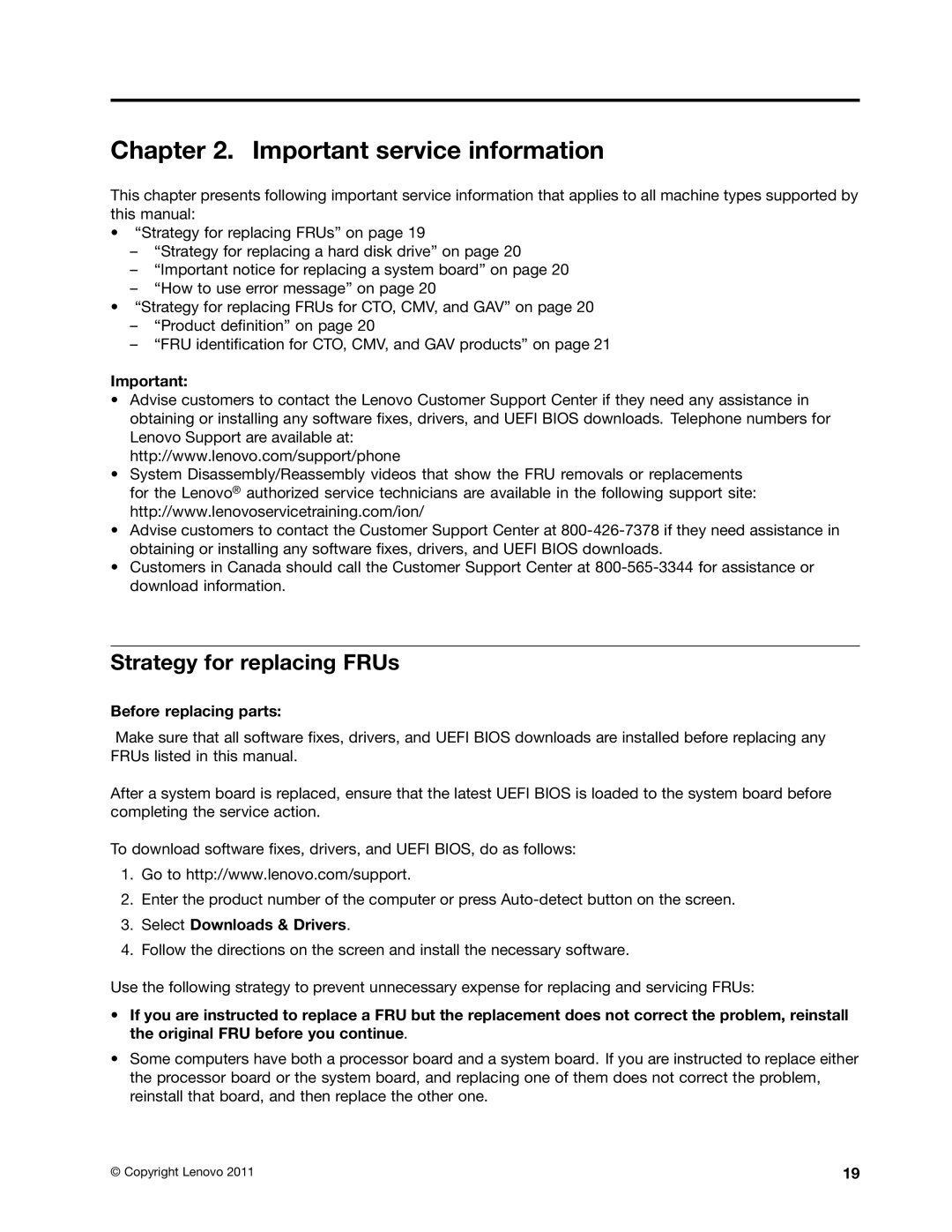 IBM X121E Important service information, Strategy for replacing FRUs, Before replacing parts, Select Downloads & Drivers 