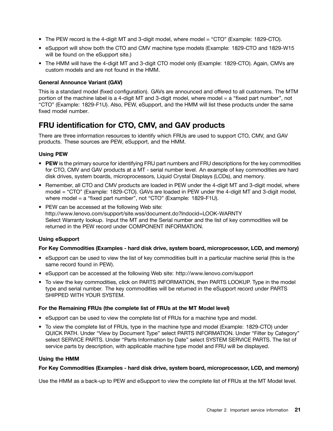 IBM X121E manual FRU identification for CTO, CMV, and GAV products, General Announce Variant GAV, Using PEW 