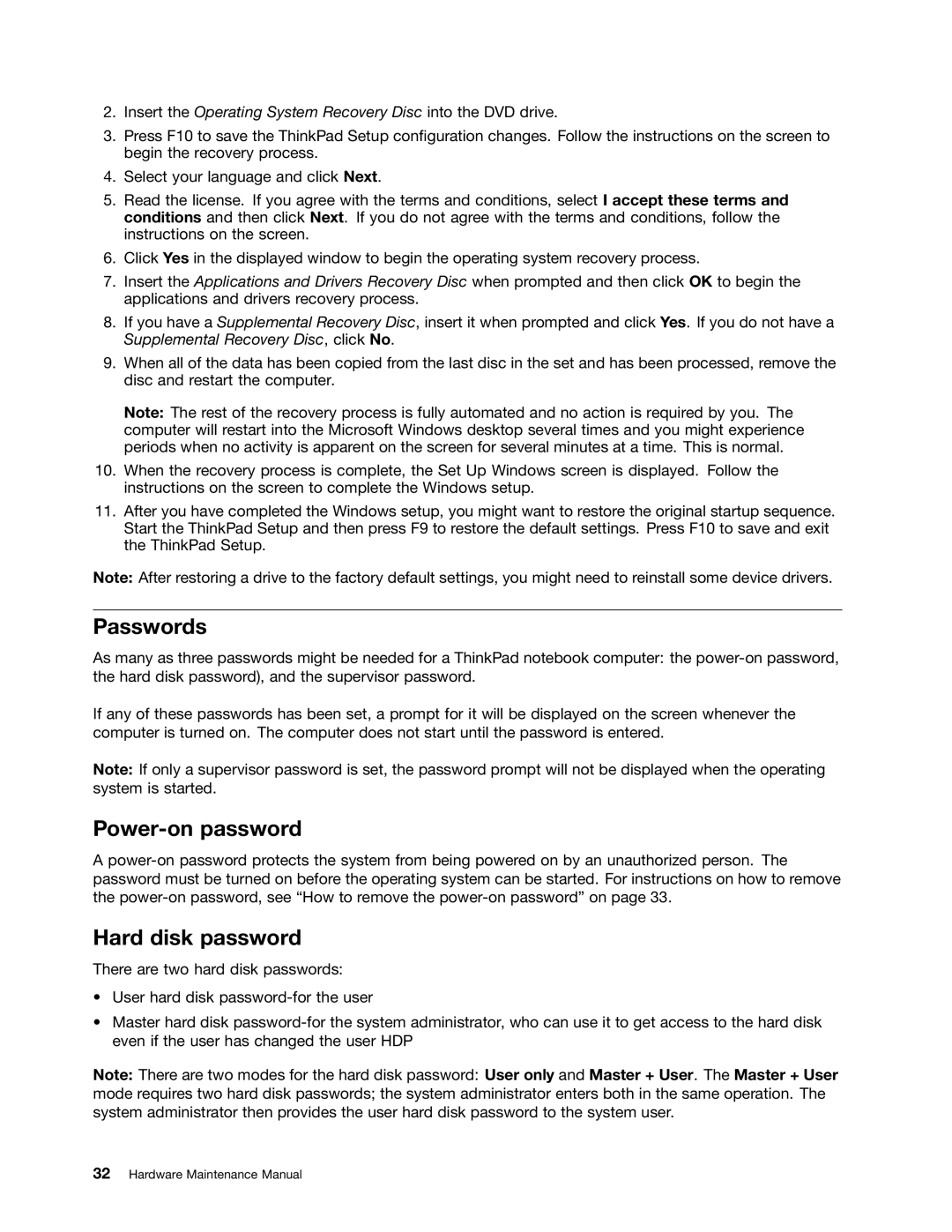 IBM X121E manual Passwords, Power-on password, Hard disk password 