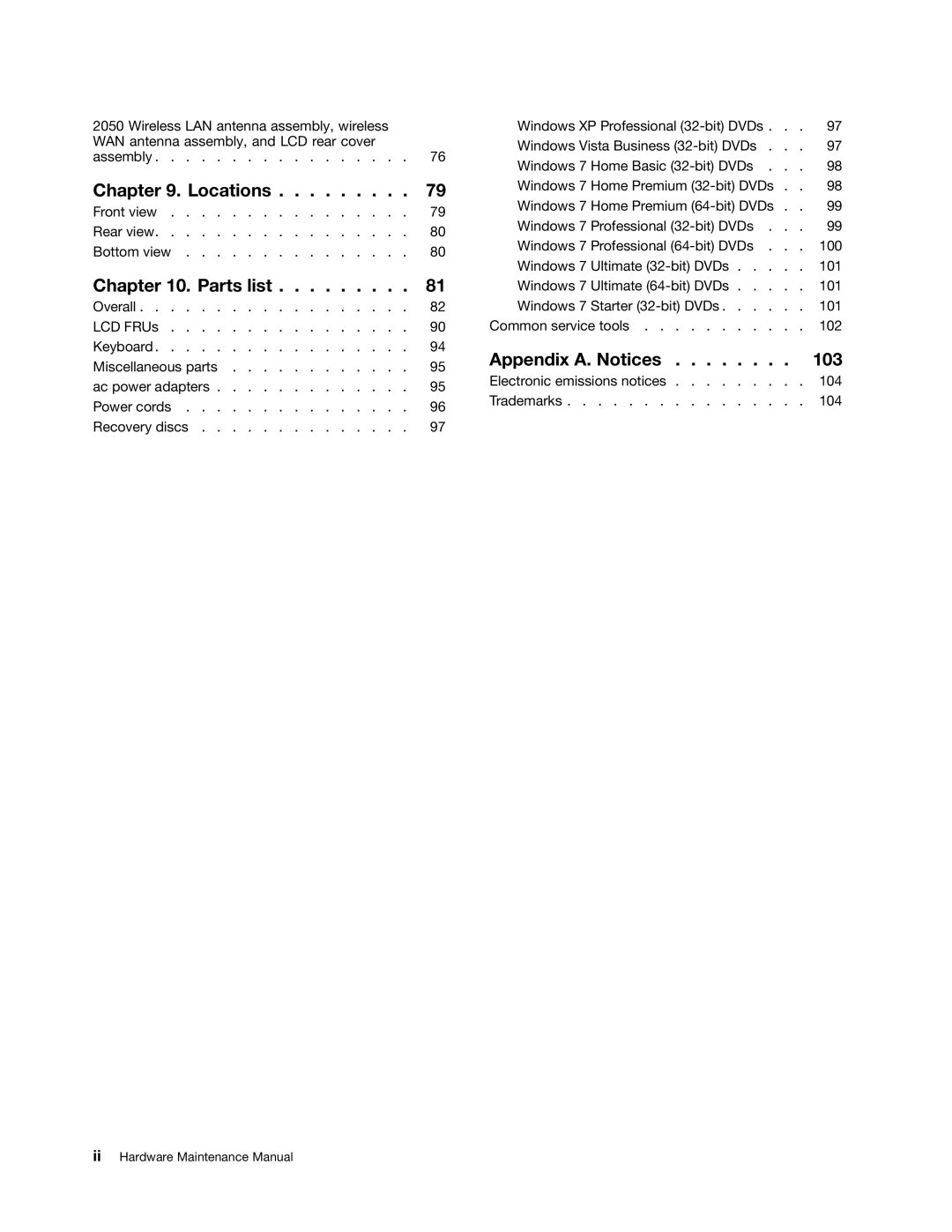 IBM X121E manual Locations 