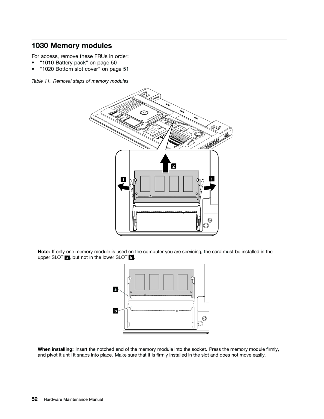 IBM X121E manual Memory modules, Removal steps of memory modules 