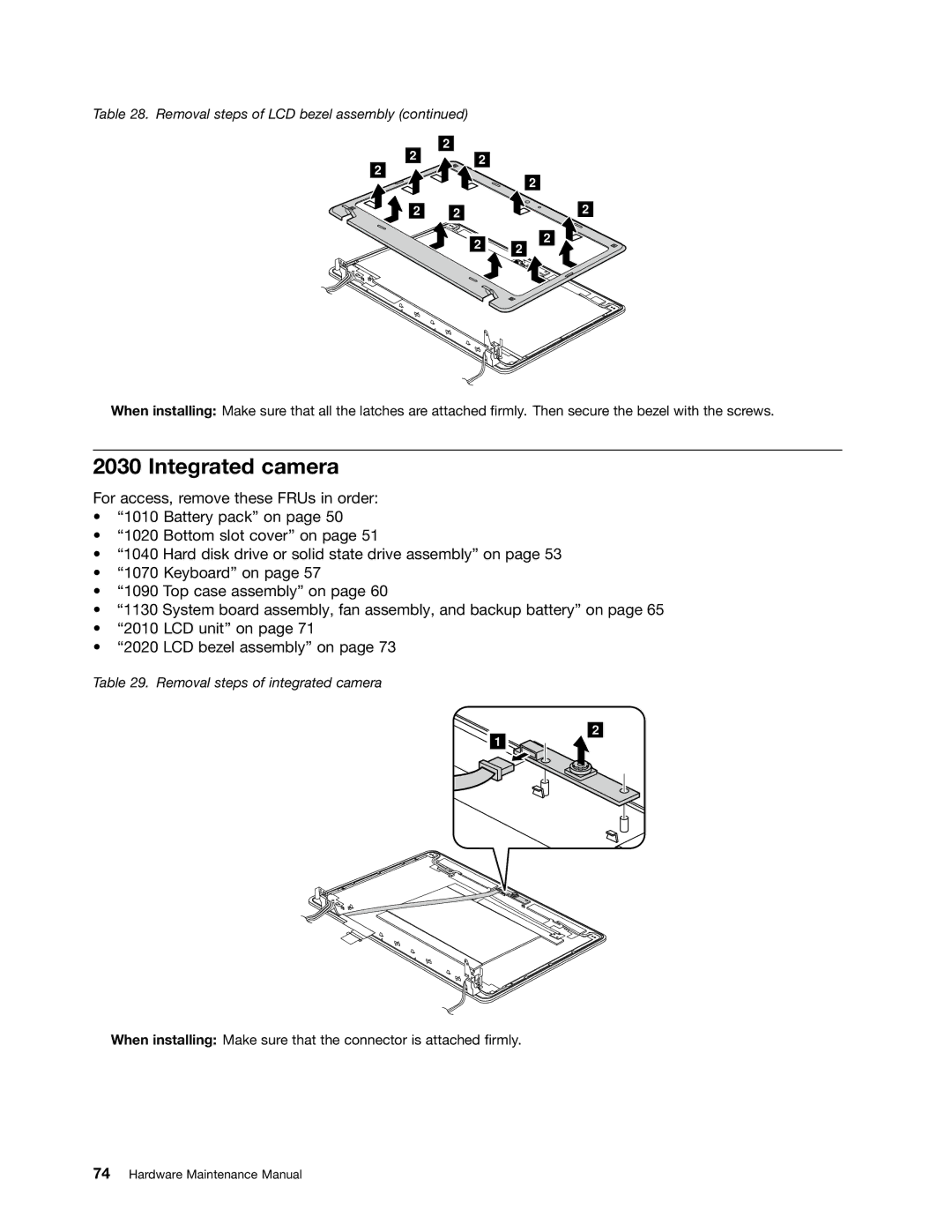 IBM X121E manual Integrated camera, Removal steps of integrated camera 