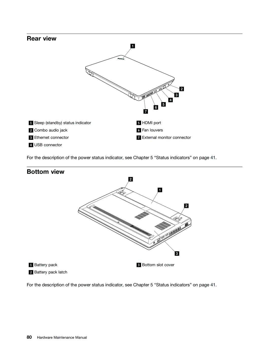 IBM X121E manual Rear view, Bottom view 