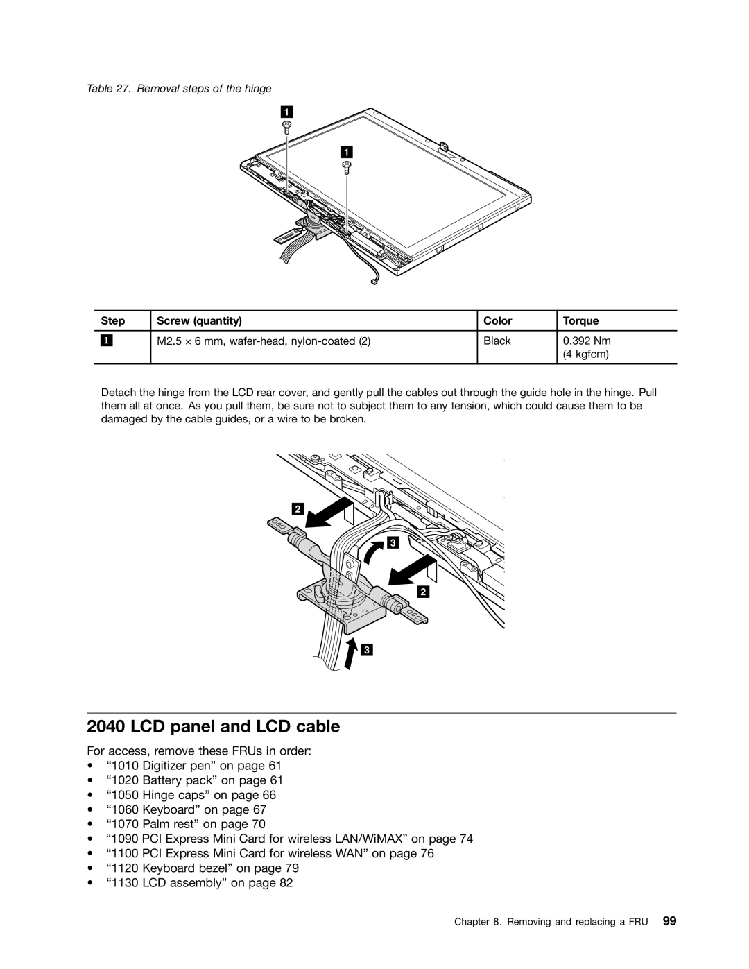 IBM X220I manual LCD panel and LCD cable 