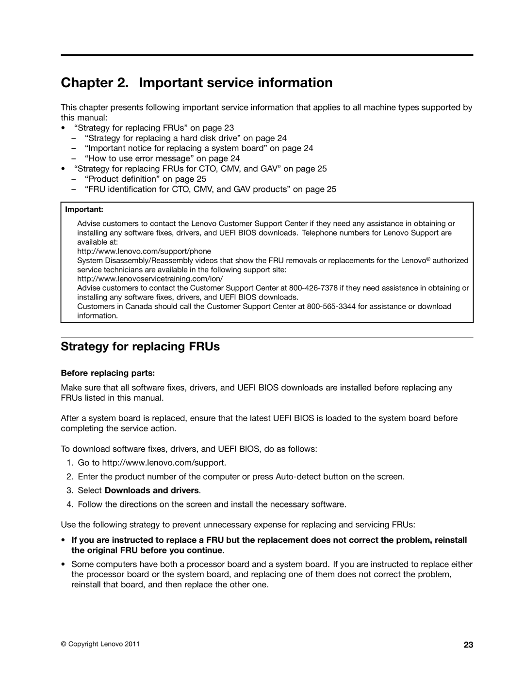 IBM X220I manual Important service information, Strategy for replacing FRUs 