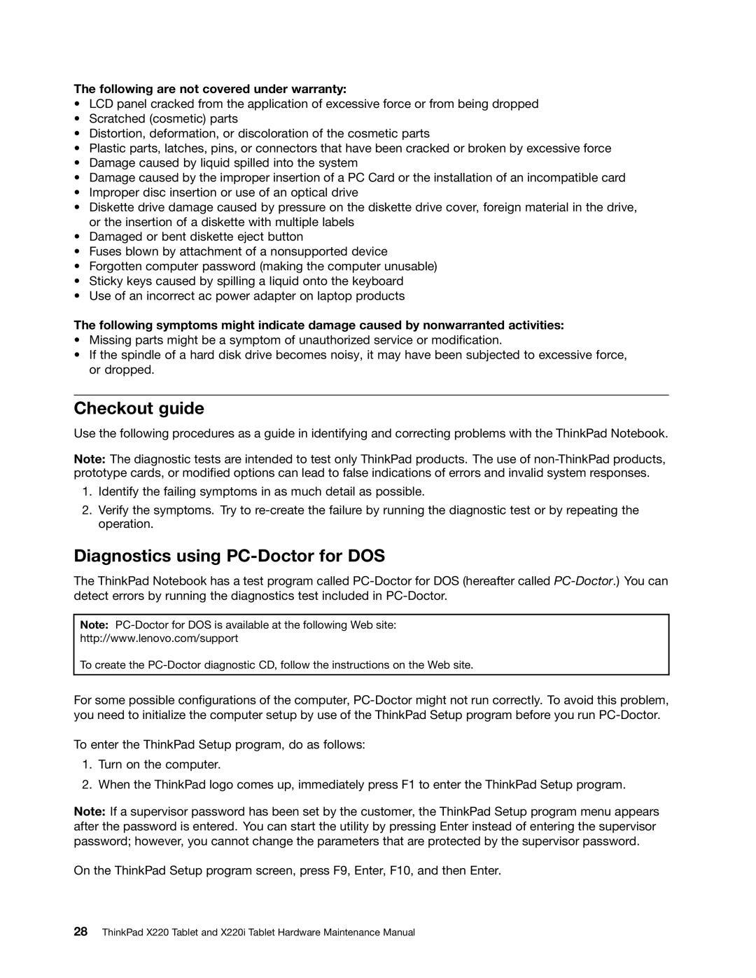 IBM X220I manual Checkout guide, Diagnostics using PC-Doctor for DOS 