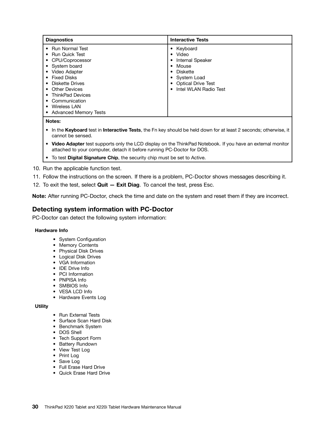 IBM X220I manual Diagnostics Interactive Tests, Hardware Info, Utility 