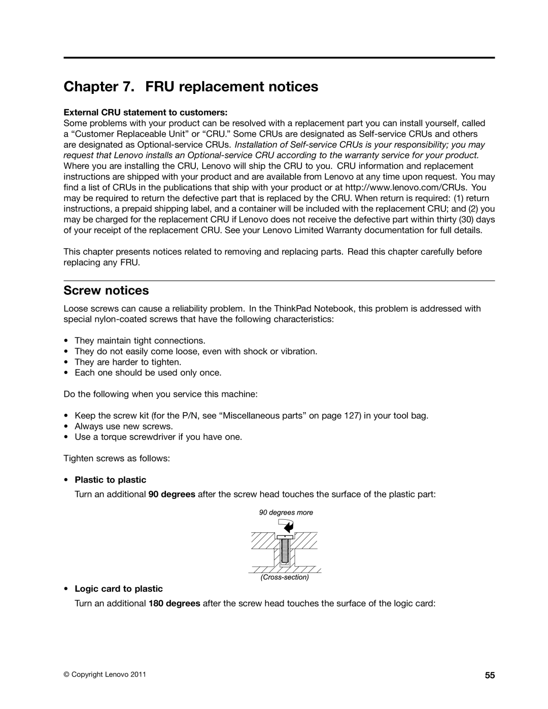 IBM X220I manual FRU replacement notices, Screw notices 