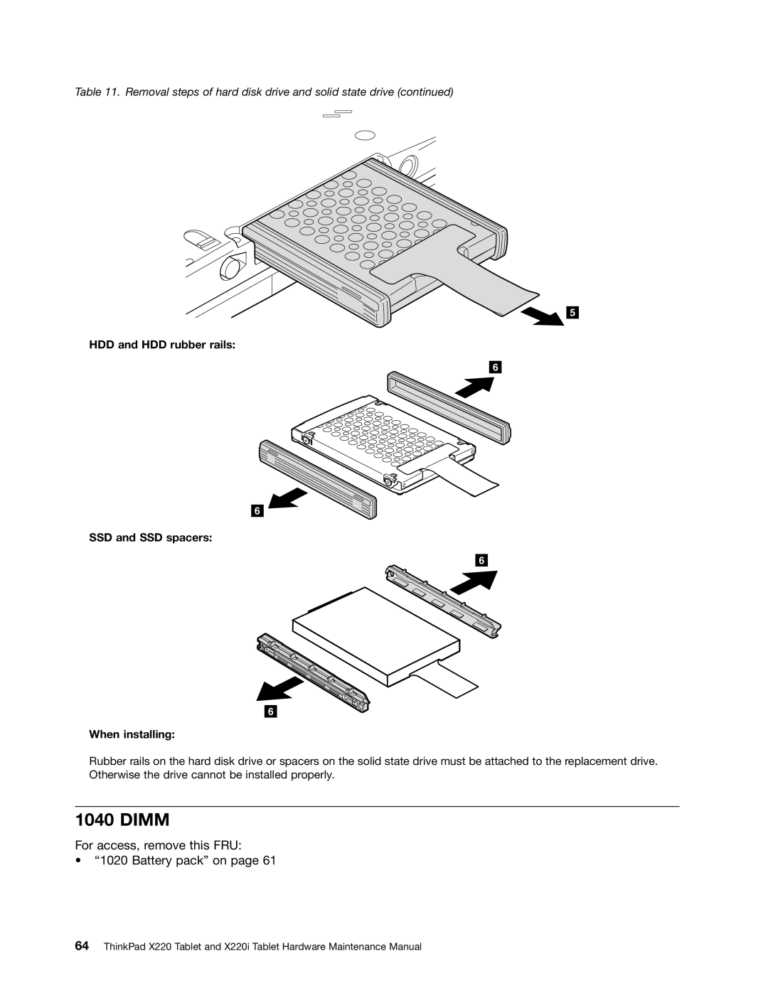 IBM X220I manual Dimm, HDD and HDD rubber rails SSD and SSD spacers When installing 