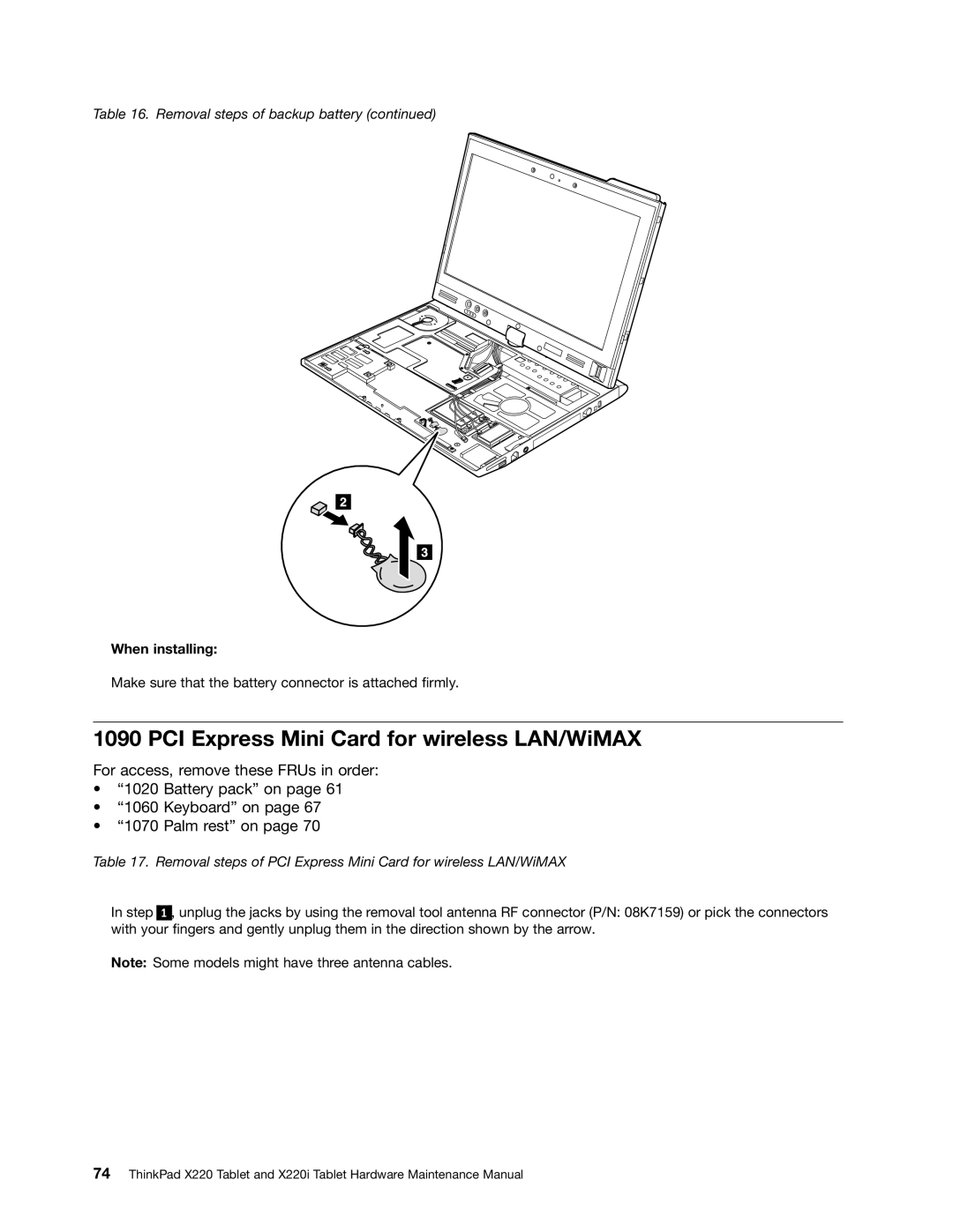 IBM X220I manual PCI Express Mini Card for wireless LAN/WiMAX 