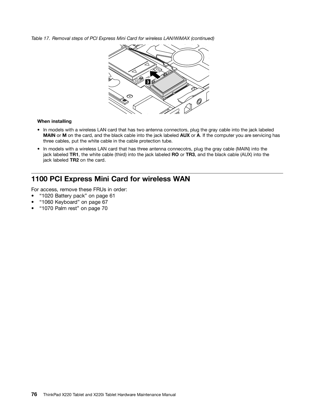 IBM X220I manual PCI Express Mini Card for wireless WAN 