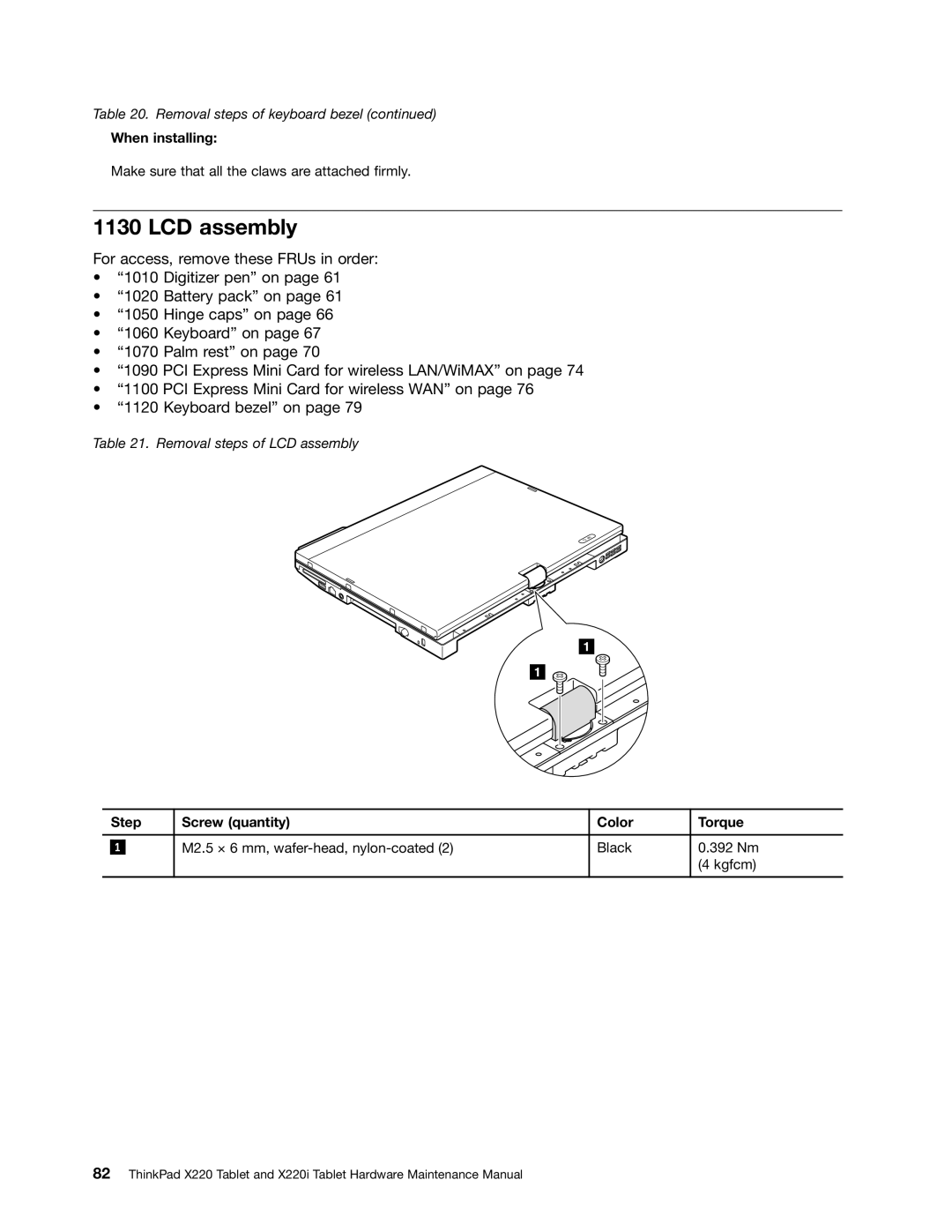 IBM X220I manual LCD assembly, When installing 