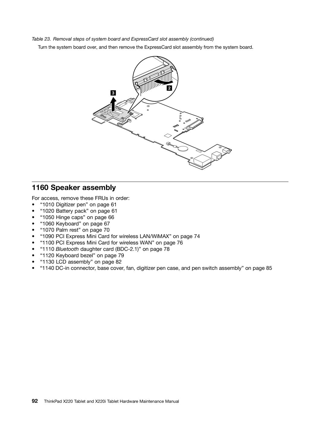 IBM X220I manual Speaker assembly 