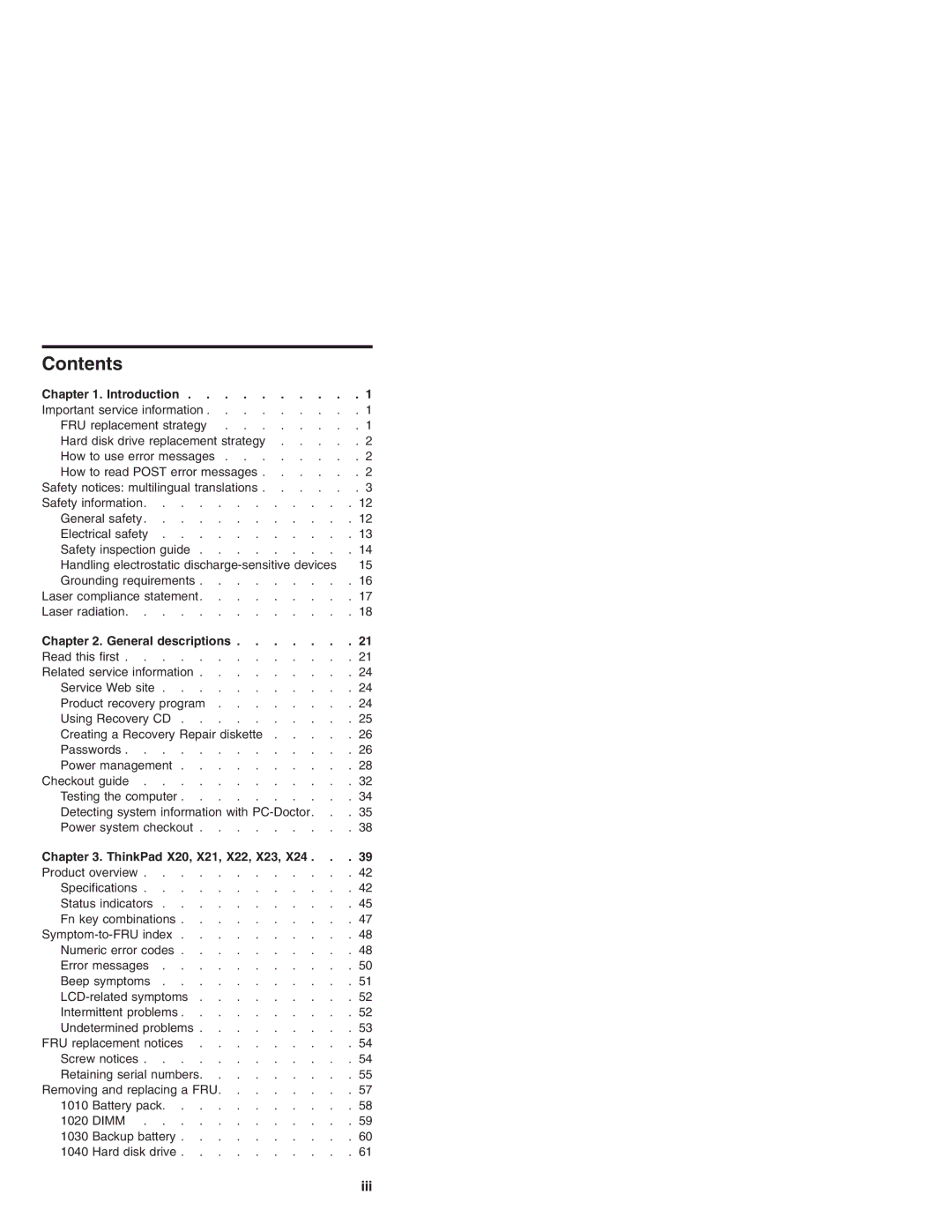 IBM X20, X23, X24, X22, X21 manual Contents 