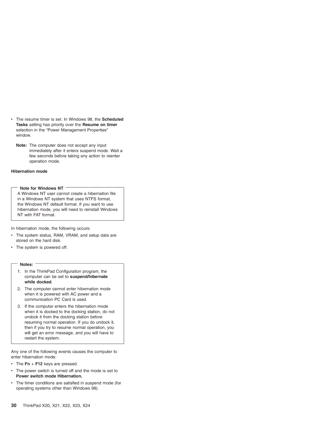 IBM X21, X23, X24, X22, X20 manual Hibernation mode, Power switch mode Hibernation 