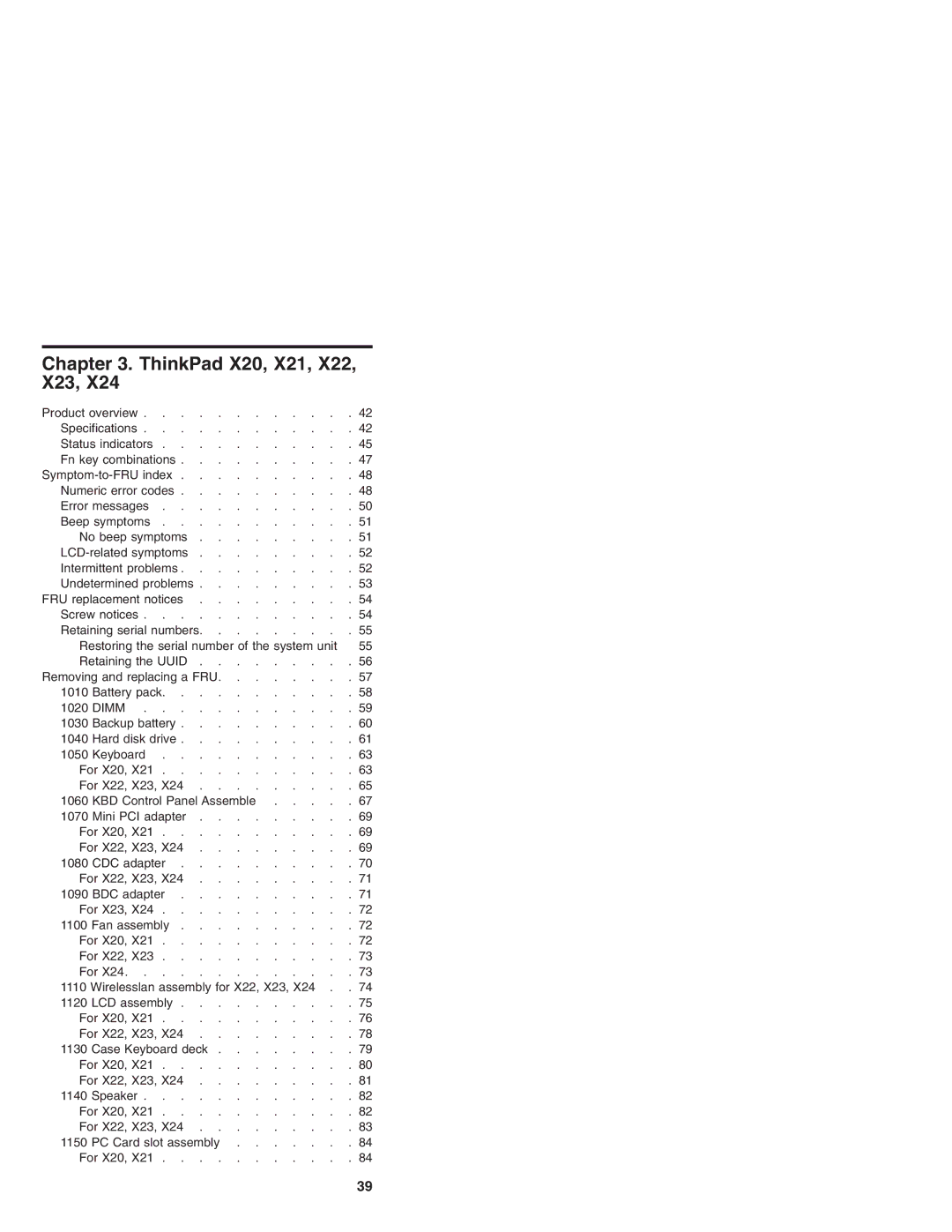 IBM X24 manual ThinkPad X20, X21, X22, X23 