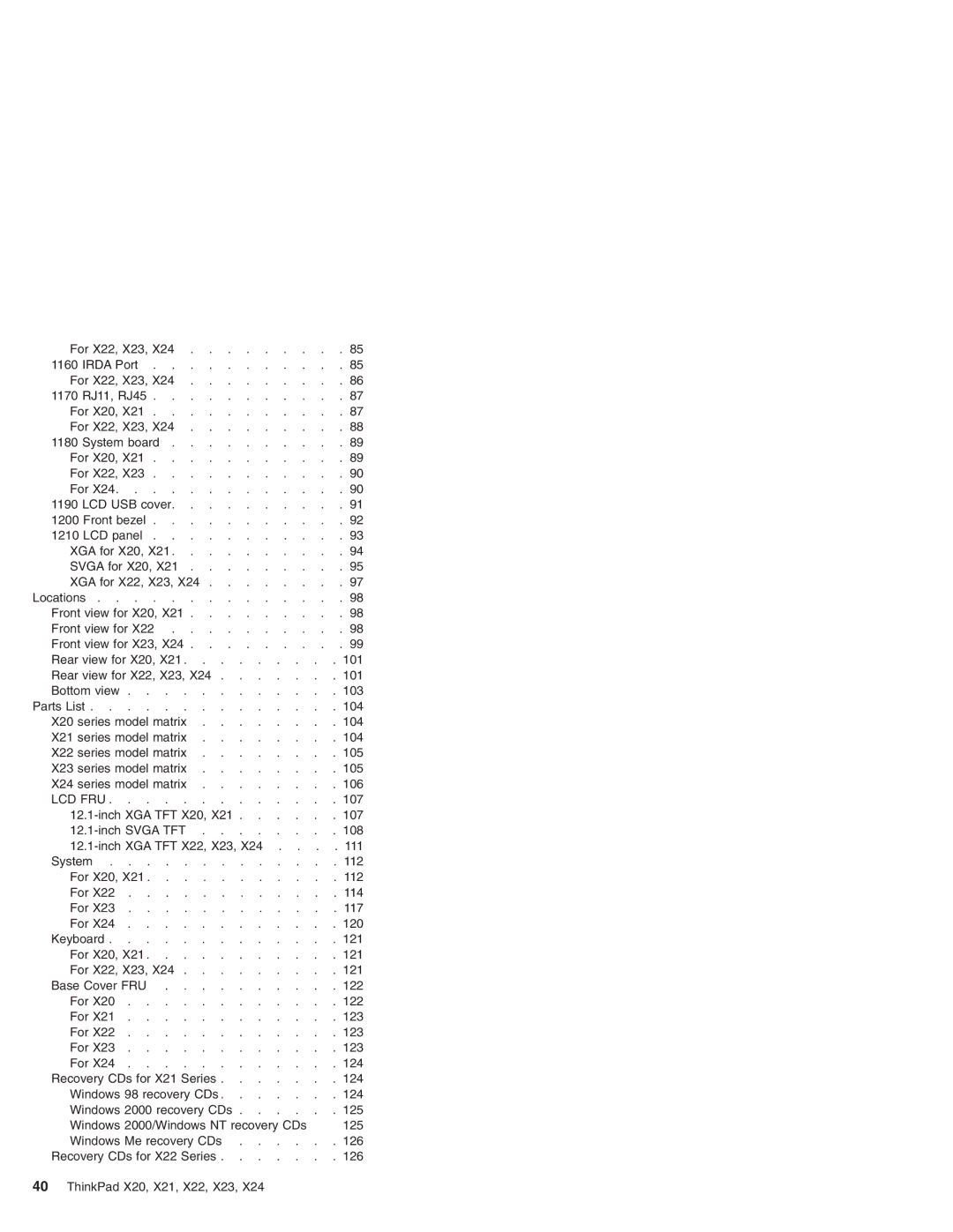 IBM X21, X23, X24, X22 manual Inch XGA TFT X20 