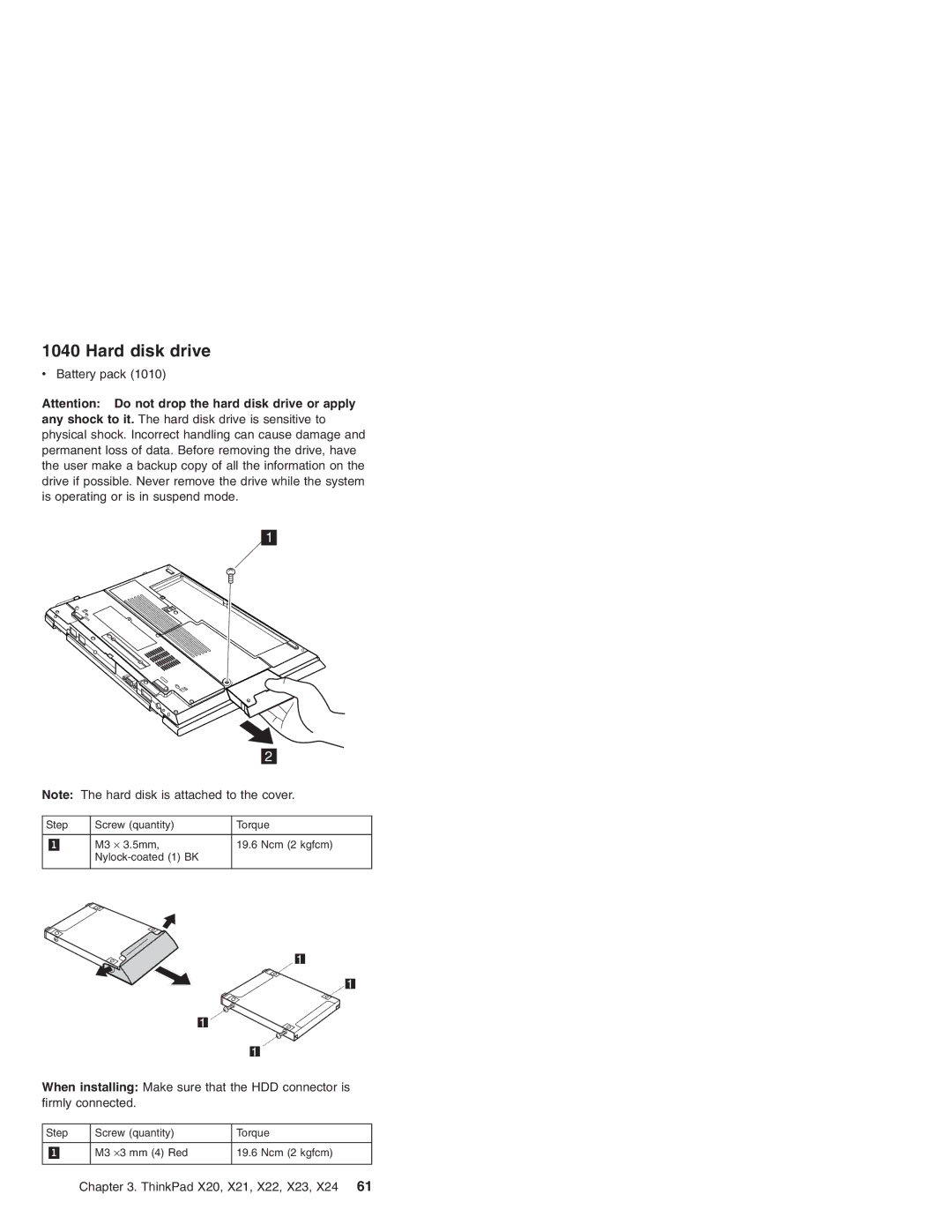 IBM X23, X24, X22, X20, X21 manual Hard disk drive 