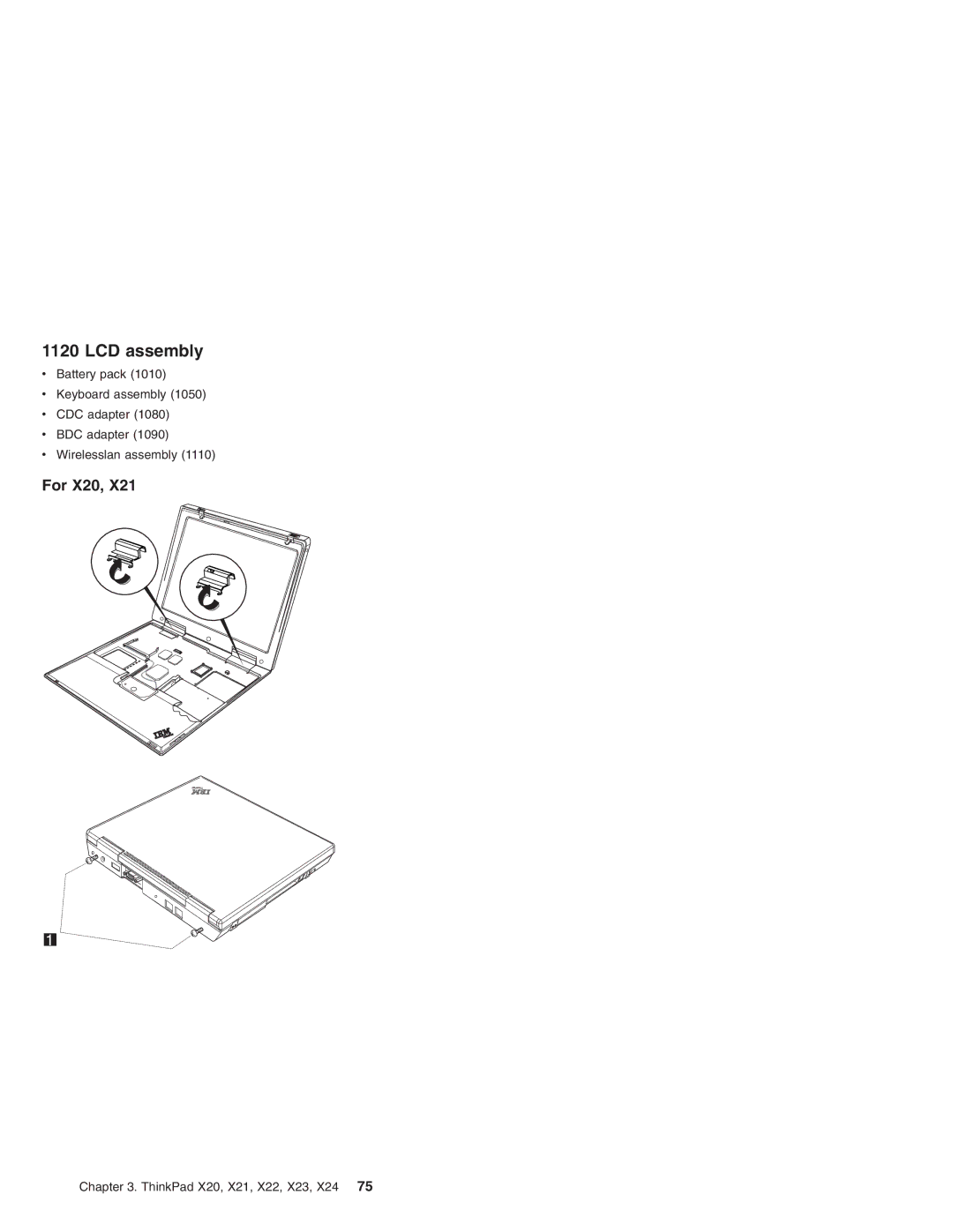 IBM X21, X23, X24, X22 manual LCD assembly, For X20 