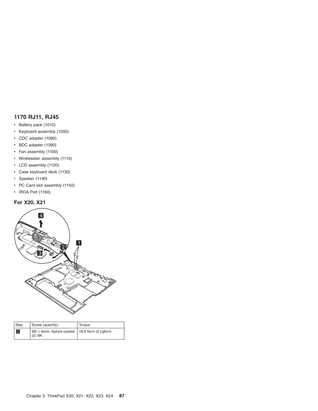 IBM X24, X23, X22, X21 manual 1170 RJ11, RJ45, For X20 