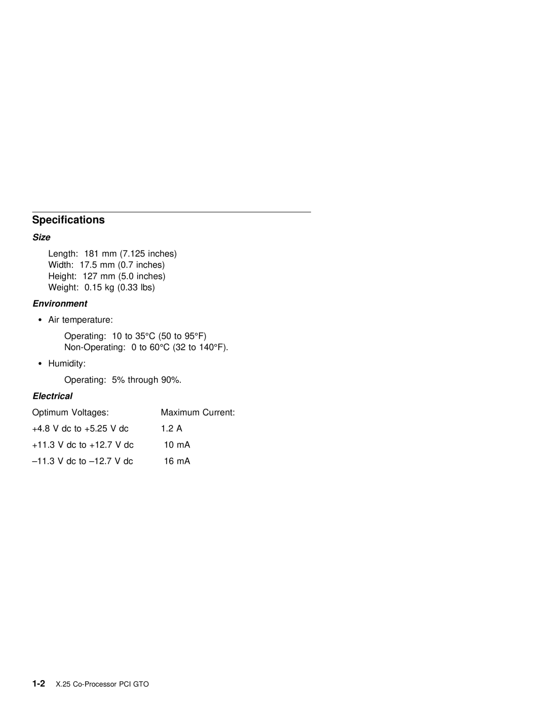 IBM X.25 manual Specifications, Size 