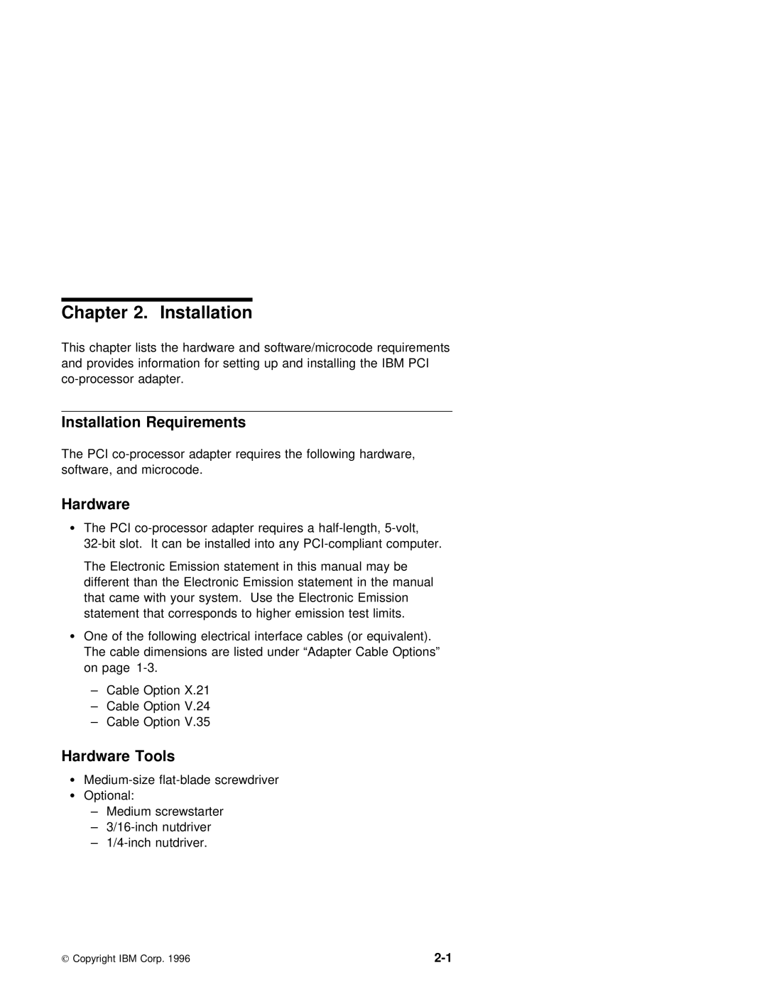 IBM X.25 manual Installation Requirements, Hardware Tools 