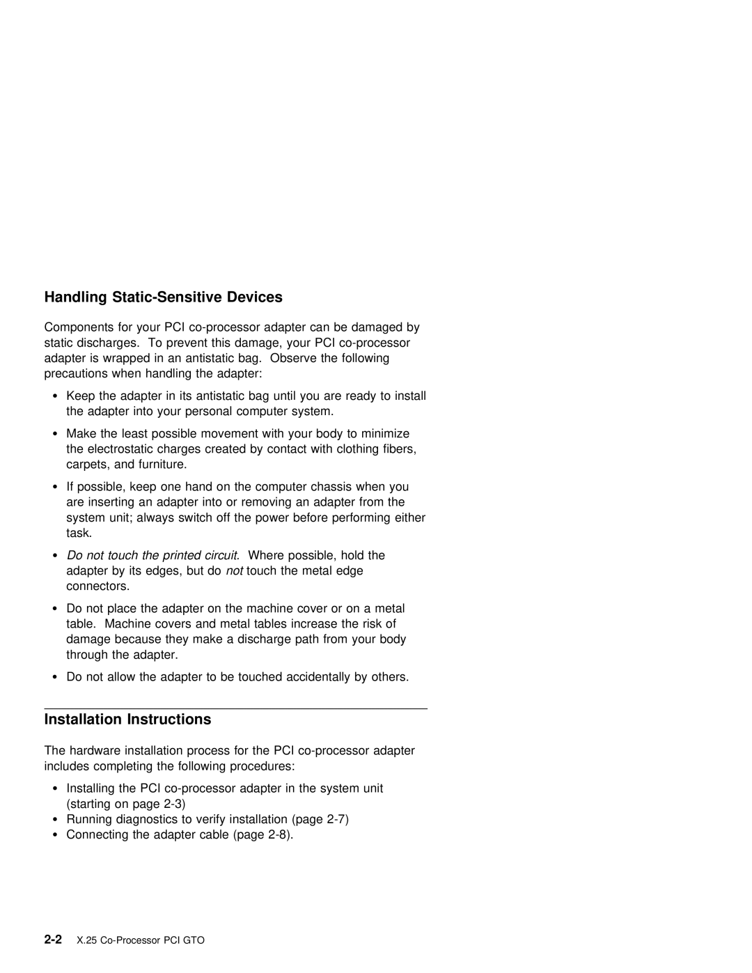 IBM X.25 manual Handling Static-Sensitive Devices, Installation Instructions 