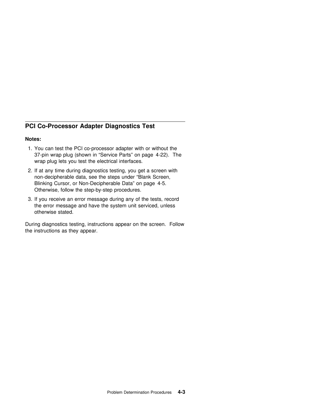 IBM X.25 manual PCI Co-Processor Adapter Diagnostics Test 