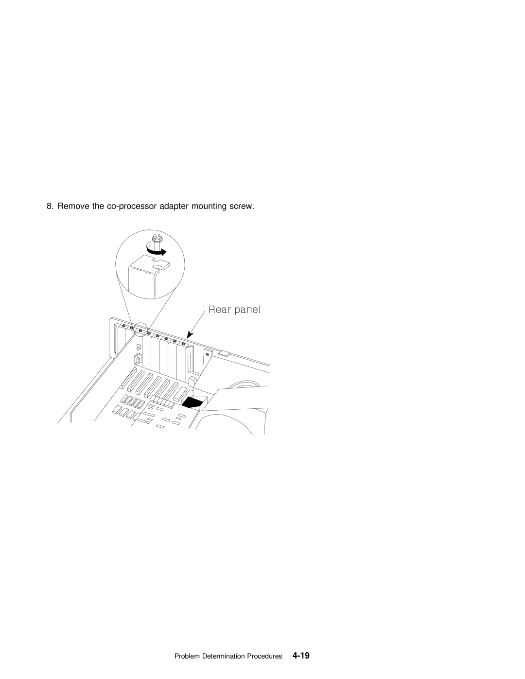 IBM X.25 manual Remove the co-processor adapter mounting screw 