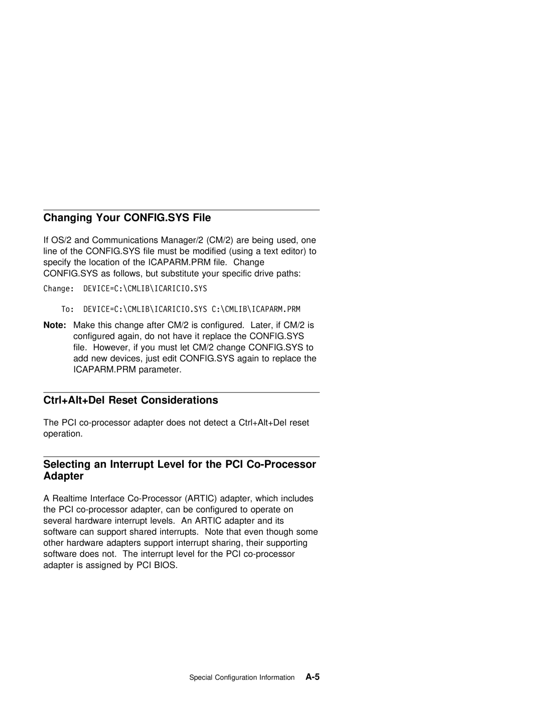 IBM X.25 manual Ctrl+Alt+Del Reset Considerations, Level For, Adapter, Selecting 