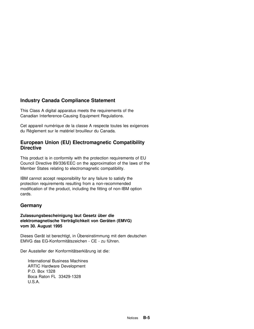 IBM X.25 manual Industry Canada Compliance Statement, European Union EU Electromagnetic Compatibility Directive, Germany 