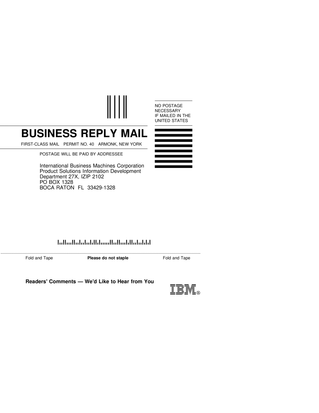 IBM X.25 manual Business Reply Mail, Readers Comments Wed Like to Hear from You 